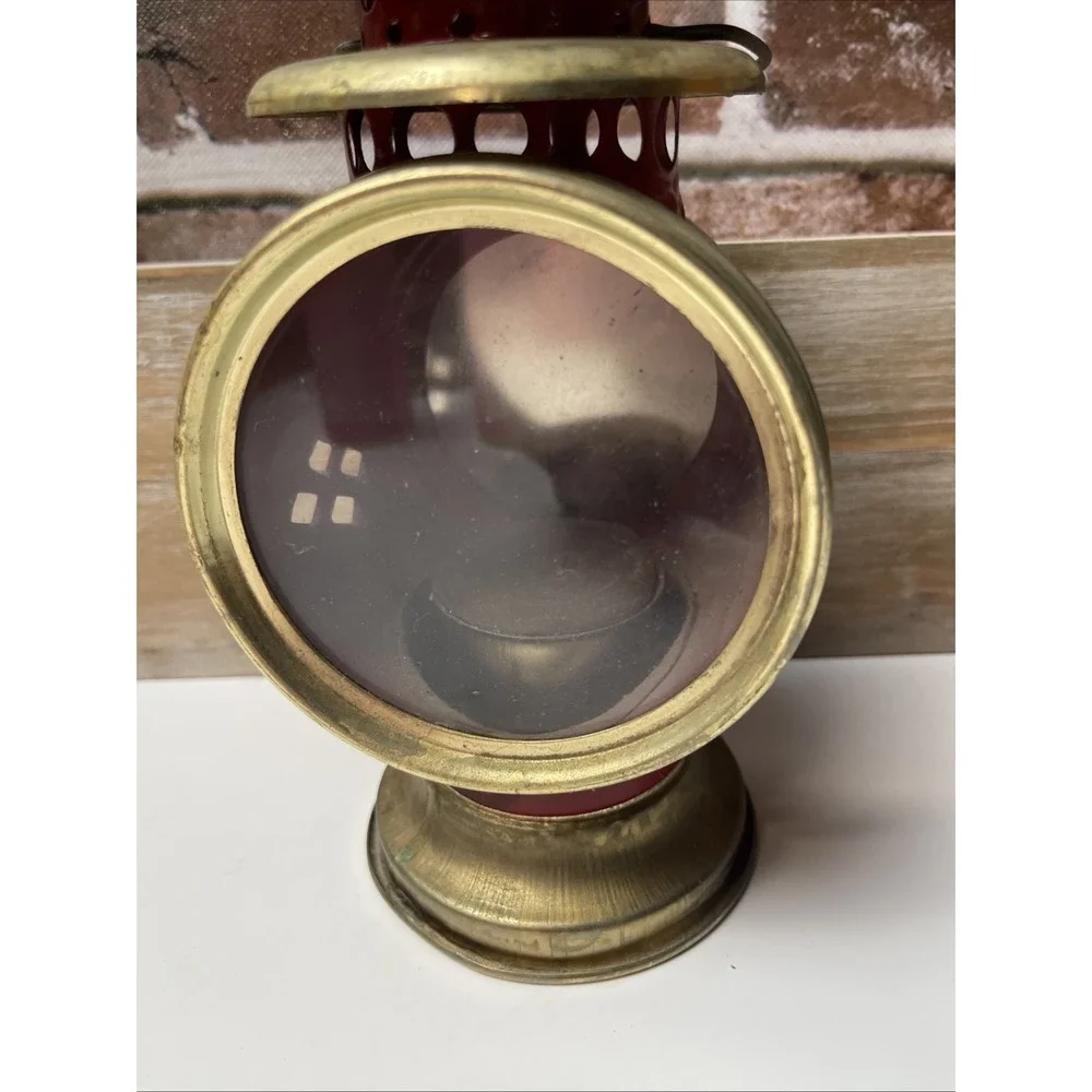 Vintage Red Brass Railroad Lantern Collectible Tea Candle Holder